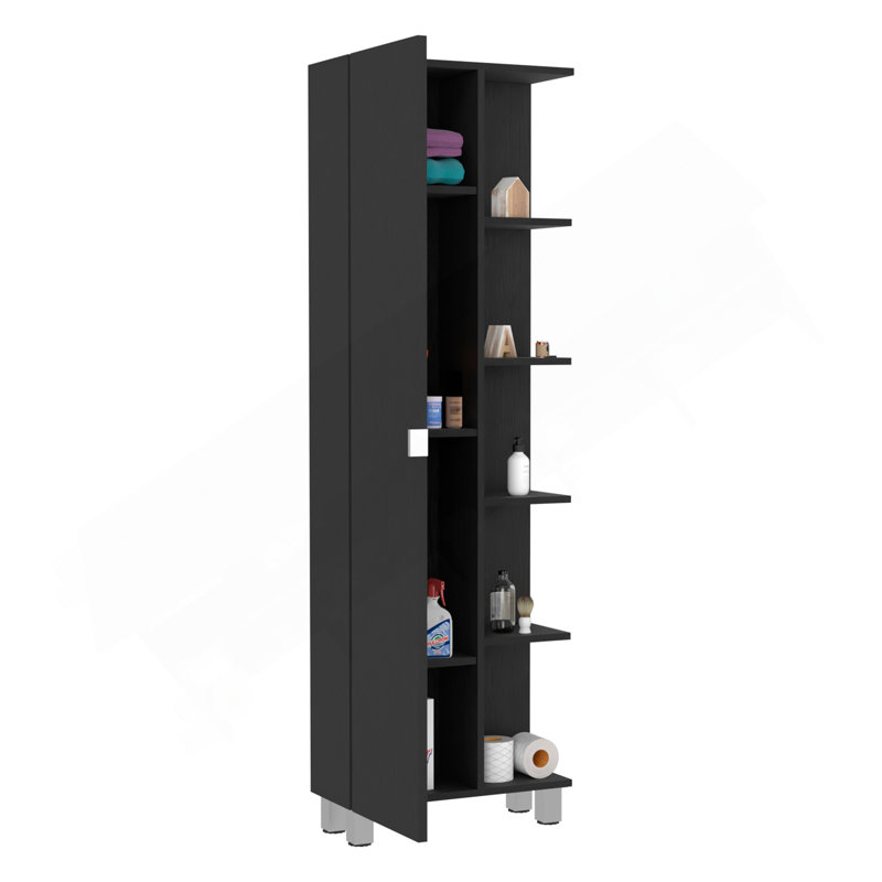 Corner Cabinet Womppi, Five Open Shelves, Single Door, Black Wengue Finish, Black