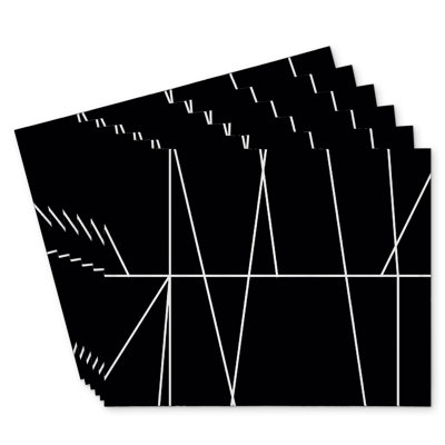 Polyester Placemats Set of 6 - White Stripes on Black Decor