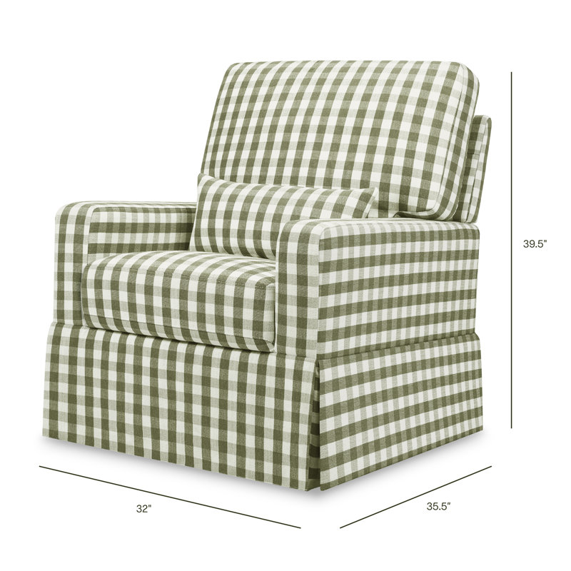 Crawford Pillowback Comfort Swivel Glider, Green Gingham