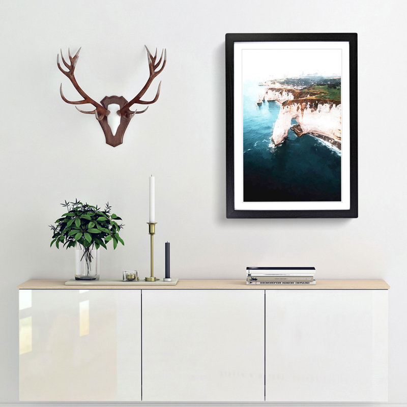Etretat in France - Picture Frame Graphic Art Print, 87cm H x 62cm W x 2cm D, Black Framed