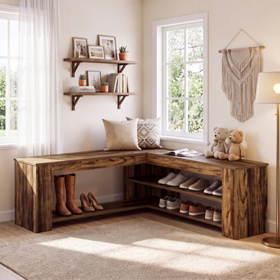 47.24" L-Shaped Corner Storage Bench, Entryway Shoe Bench