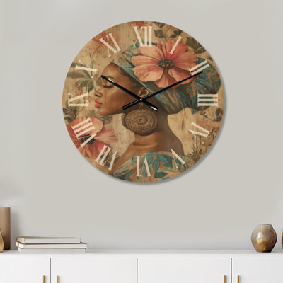 Horloge murale en bois bleu bohème avec couronne florale Muse I