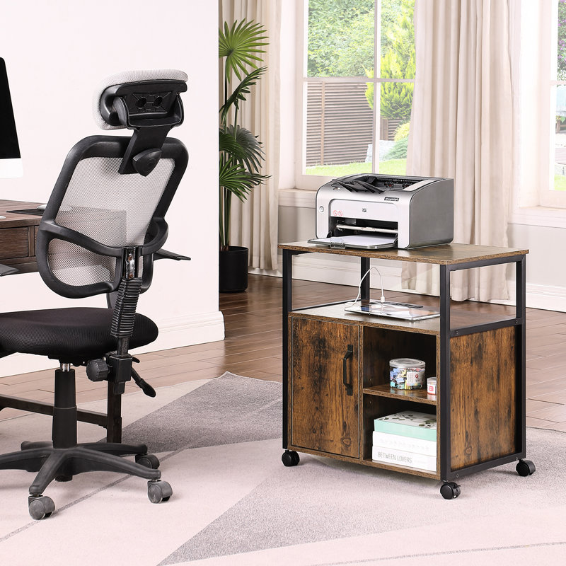 Classeur de bureau avec ports de chargement, tiroirs de rangement de format lettre A4, cadres latéraux en métal robuste, installation simple, classement rustique pour la maison avec fonction et compartiments, couleur sans effort