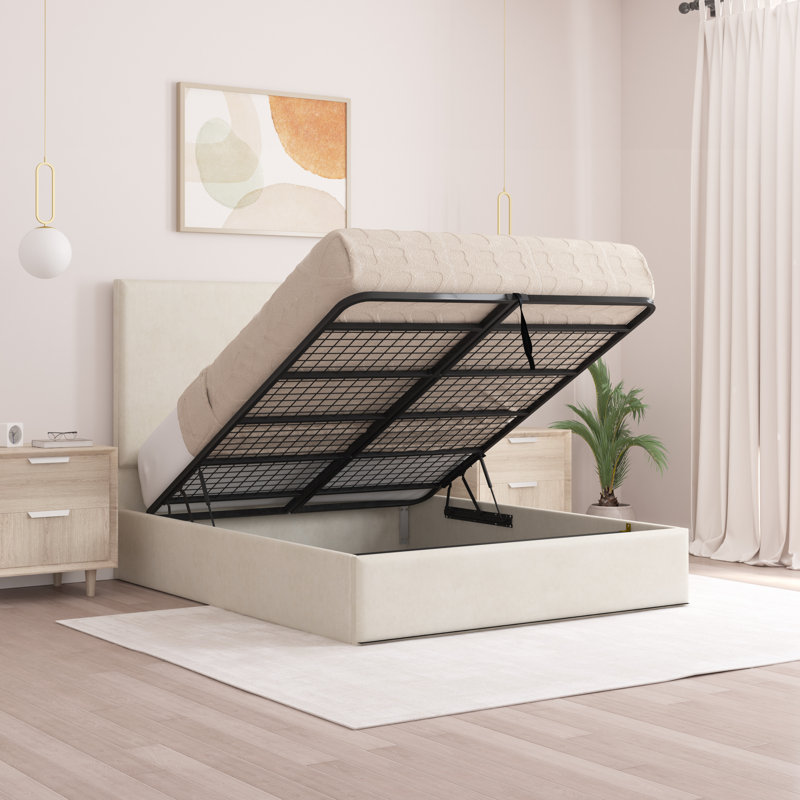 Bibian Upholstered Ottoman Storage Bed, Cream, Single (3')