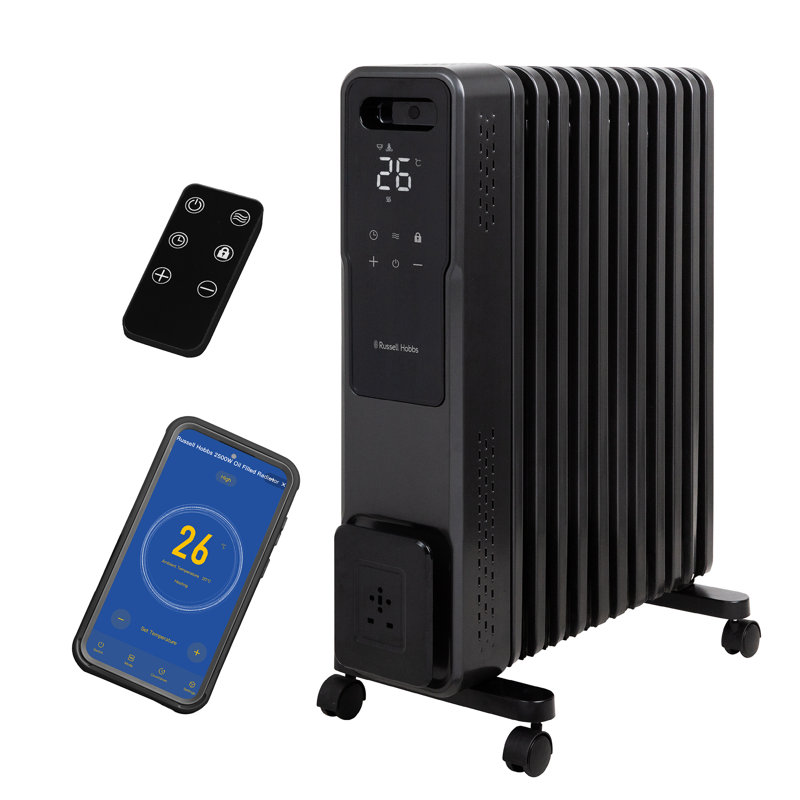 Russell Hobbs® RHOFR2500-M-D-SMT, Smart Wi-Fi Enabled 2500W 11 Fin Digital Oil Filled Radiator with M-Shaped Fins in Graphite