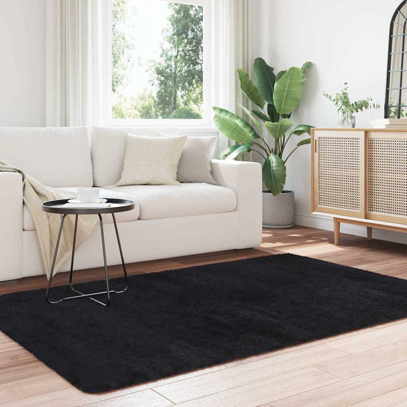 Shaggy Rug High Pile NAVARRA Black Polyester, Rectangle 130 x 200cm