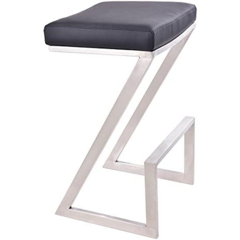 Bova Modern Backless Counter or Bar Height Barstool with Footrest in Metal and Faux Leather, Black/Chrome