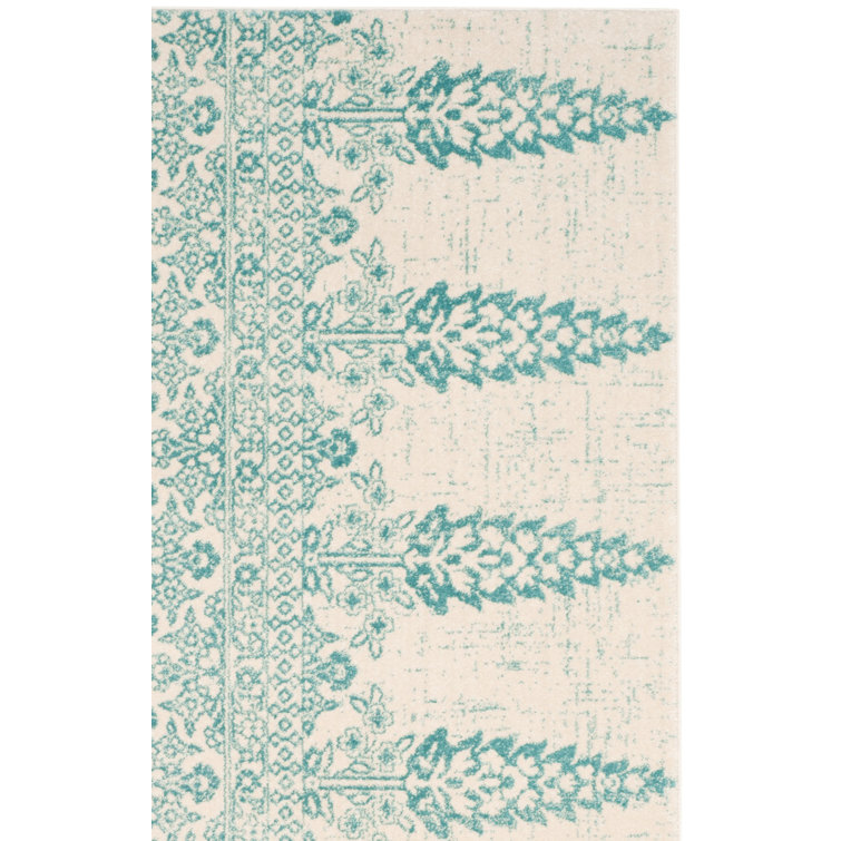 Annette Damask Ivory/Teal Area Rug