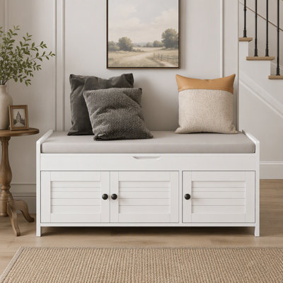 Banc de rangement avec 3 portes en forme de volet, banc à chaussures avec rangement caché