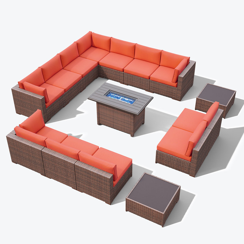 Ensemble de conversation pour 12 personnes avec coussins, Structure brune / coussin rouge