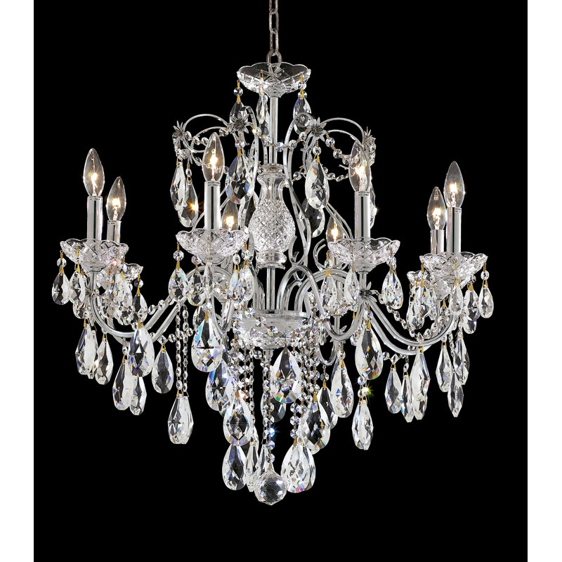 Lustre classique / traditionnel à 8 lumières de style bougie Dagmar, Chrome, Coupe royale