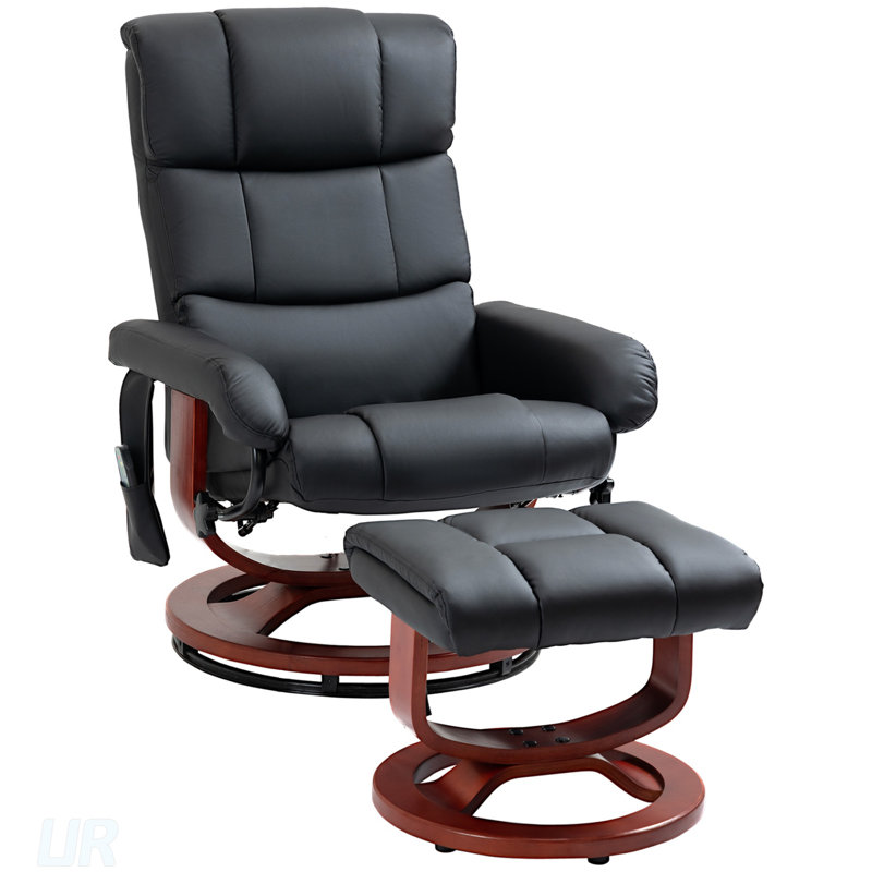 Fauteuil inclinable de massage avec repose-pieds, fauteuil inclinable pivotant et repose-pieds, fauteuil inclinable en similicuir avec télécommande, 10 points de vibration et poche latérale
