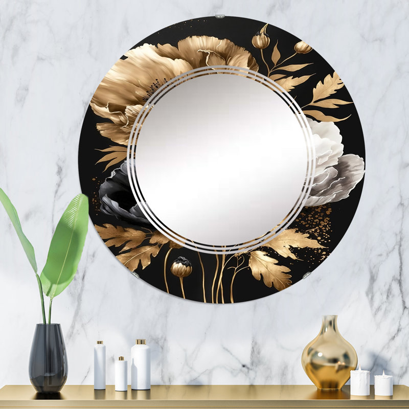 Philean Golden Gothic Floral Bouquet I - Miroir mural floral, 32 po x 32 po