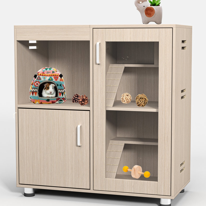 Grande cage à hamster avec compartiment de rangement et fenêtres en acrylique - pour cochon d'Inde, fabrication en bois de chinchilla, environnement respirant pour les petits animaux: 4 rangements, panneaux, ventilation, installation facile