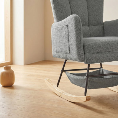 Rocking Chair With Storage, Designed With Soft Teddy Bear Fabric