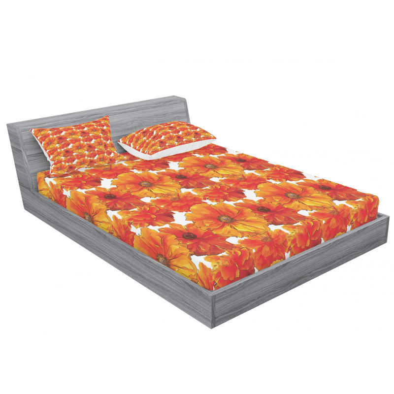 Microfiber Floral Sheet Set, Queen Sheet Set with Fitted Sheet