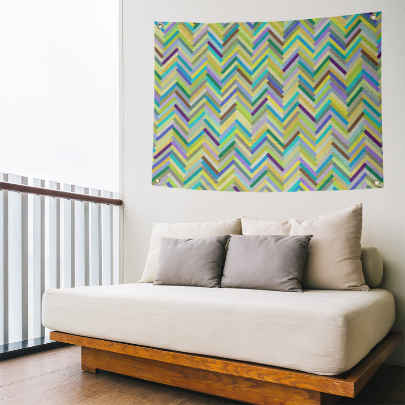 Tapisserie murale chevrons, H 50 po x l 59 po, Vert / Jaune