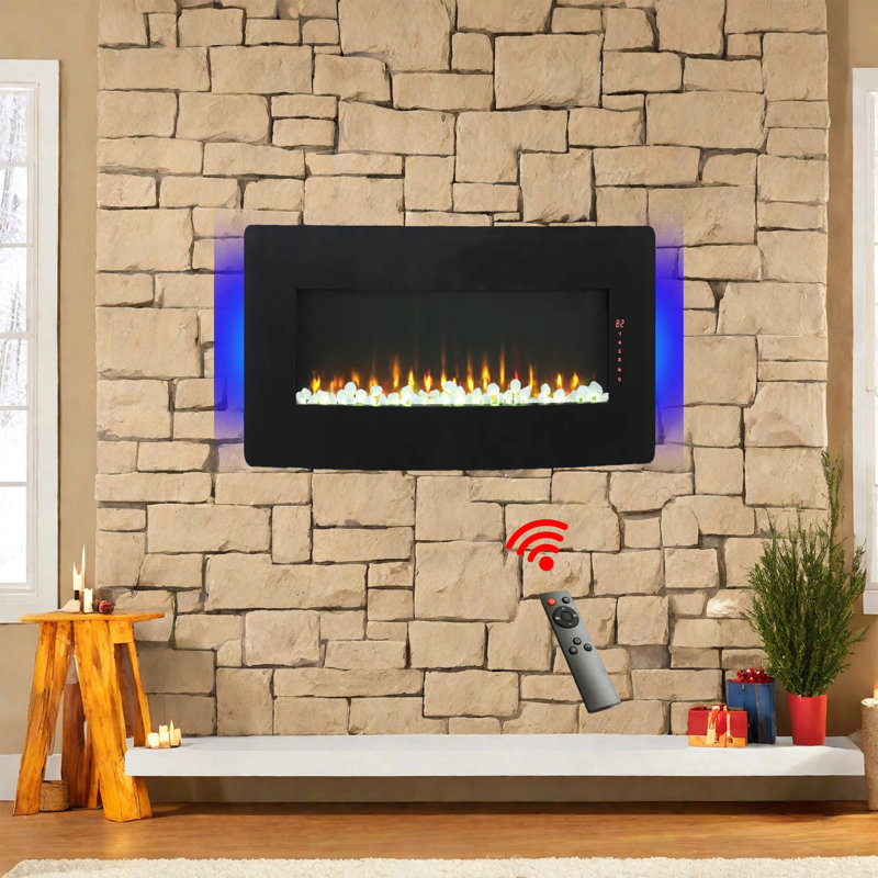 48 " Wall Mount Curved Front Electric Fireplace With Remote In Black, Multi-Colour Flame And Ember Bed,1400W/5000BTU