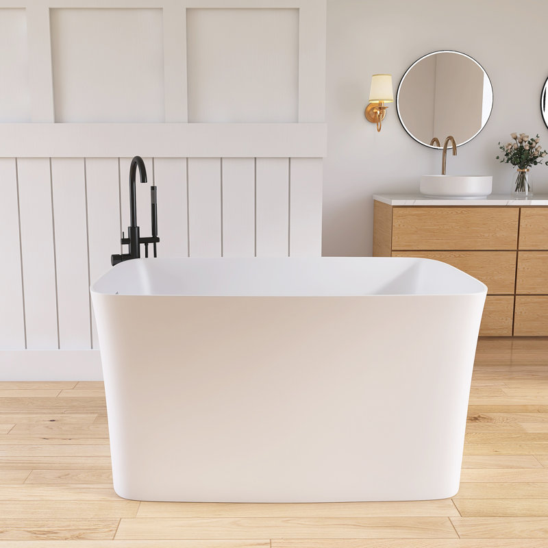 Forma 47'' Japanese Freestanding Tub  With Seat Solid Surface Rectangular Soaking Bathtub