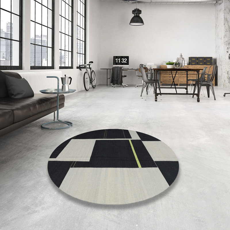 Tapis abstrait noir / gris, Rond 8 pi