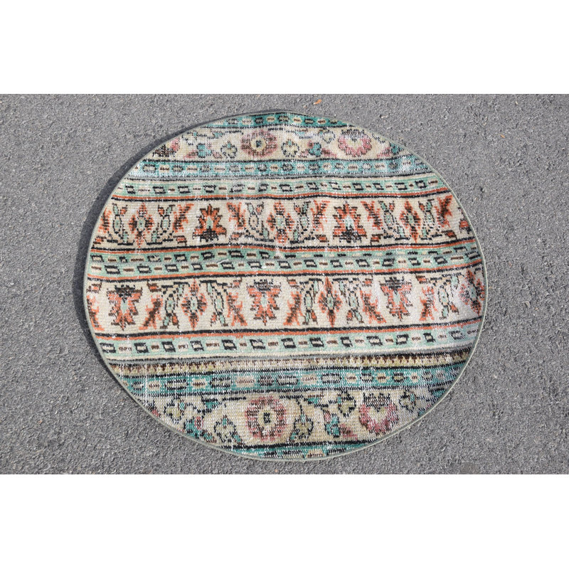 Tapis turc rétro Oushak: tapis oriental rond de style antique idéal pour les petits espaces ou les cadeaux