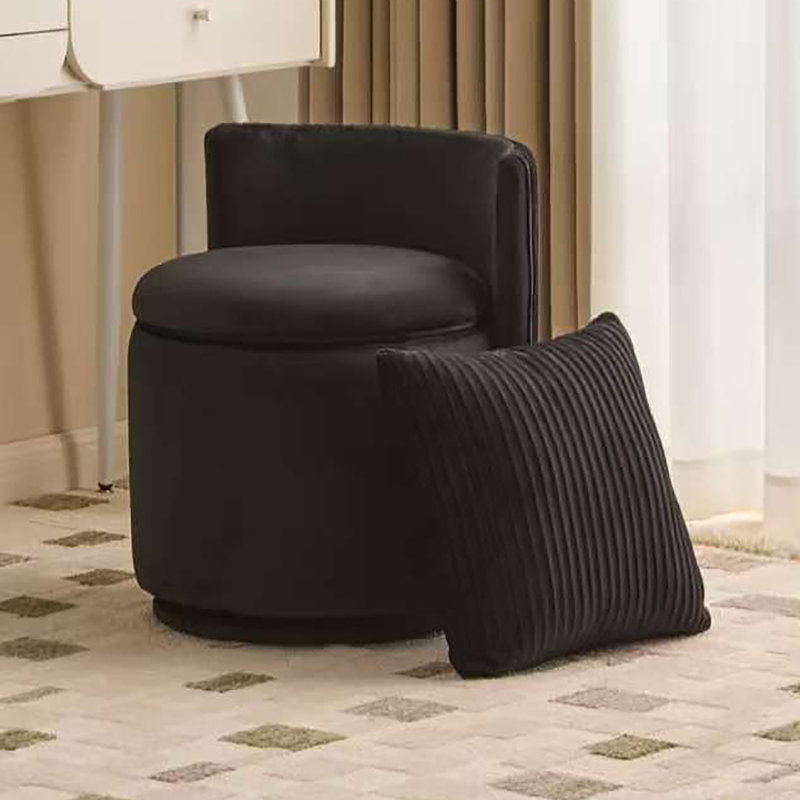 Velvet Vanity Chair With Storage, 360° Swivel Round Storage Ottoman With Pillows, No Assembly Modern Comfy Makeup Stool For Bedroom, Dressing, Living Room (black)