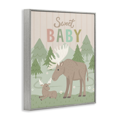 Sweet Baby Wild Moose Grey Framed Giclee Art by Lisa Perry Whitebutton