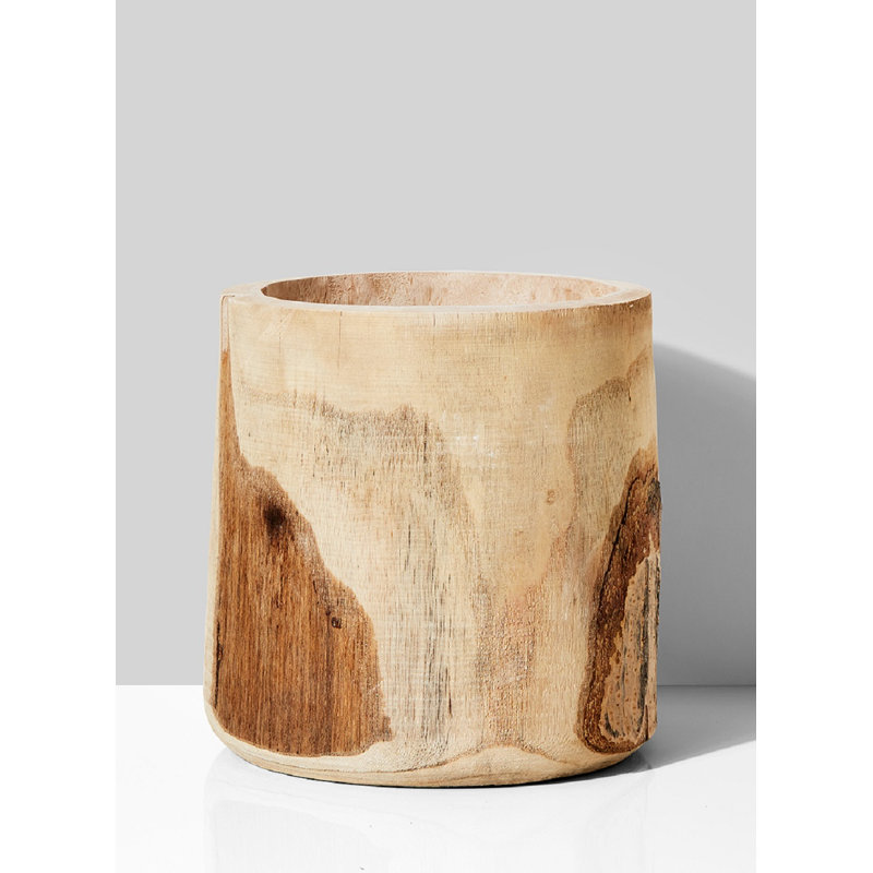 Vase de table en bois d’intérieur/d’extérieur beige/brun Naumann, H 9,5 po x l 9 po x P 9 po