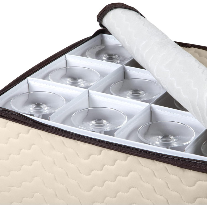 Wine Glass Storage Box with Dividers - Holds 12 Wine Glasses, 10" H x 15.5" W x 12.5" D