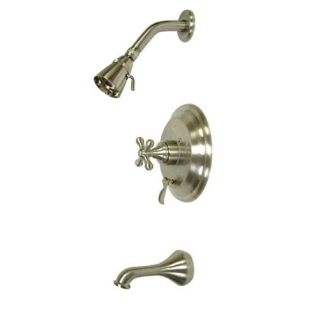 Heritage Pressure Balanced Dual Function Tub and Shower Faucet with Metal Cross Handles, Satin Nickel