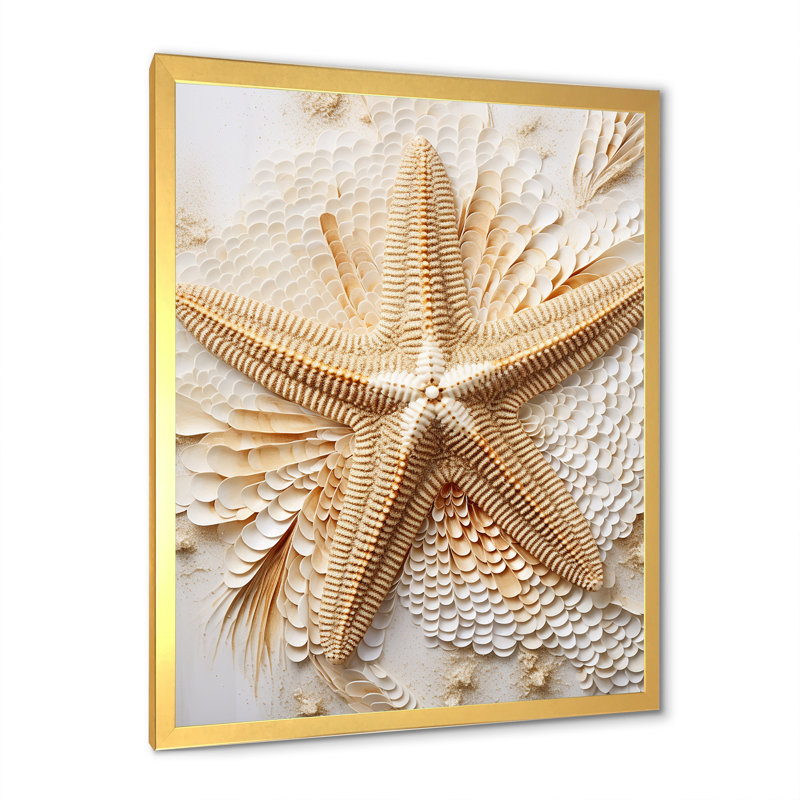 Étoile de mer minimalisme beige et or I, H 32 po x l 24 po x P 1 po, Cadre doré simple