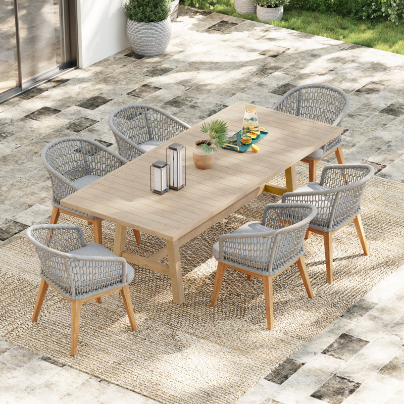 Ensemble repas d'extérieur rectangulaire avec coussins, Gris, 6