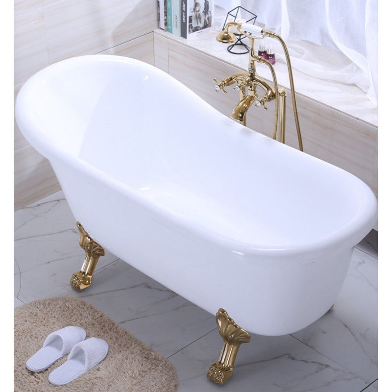 63'' x 29.1'' Soaking Acrylic Bathtub, Gold, White