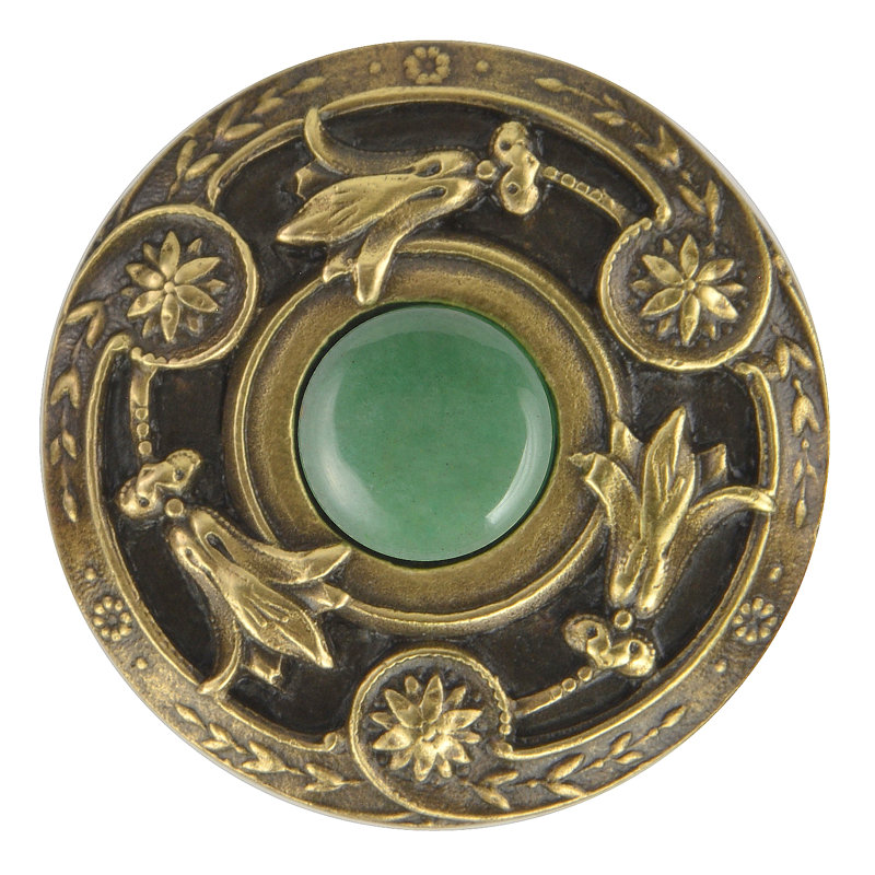 Poignée champignon Jewel, Laiton antique vert Aventurine pierre naturelle
