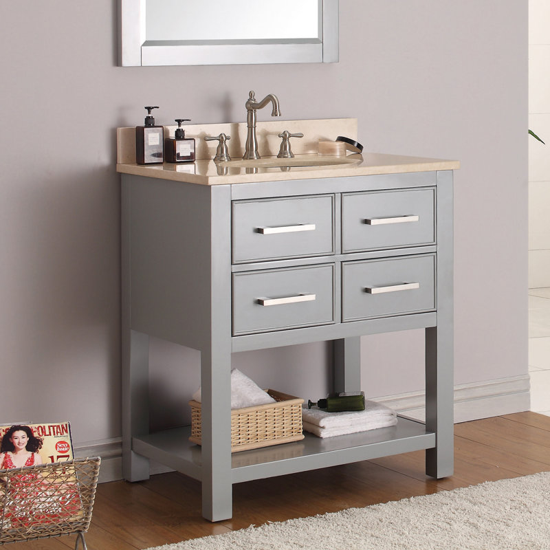 Brooks 31 in. Single Vanity, Rectangular, Carrera White Marble, Chilled Gray