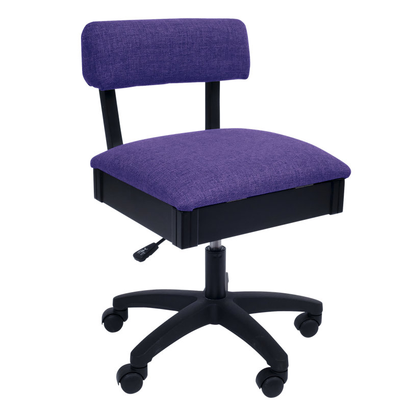 Chaise de couture hydraulique à hauteur réglable avec rangement sous le siège par Arrow Classic Sewing Furniture, Mauve royal