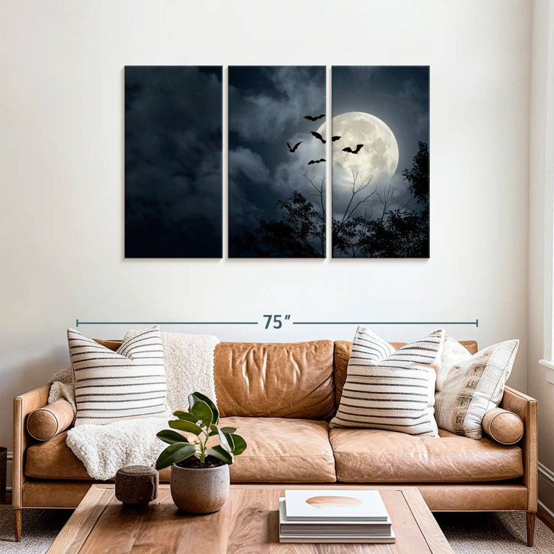 Brampt, chauves-souris volantes et pleine lune, H 28 po x l 45 po