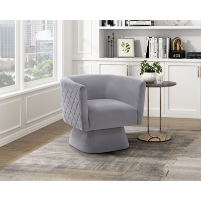 Fauteuil pivotant en velours gris rembourré en mousse haute - structure de chaise en bois massif, mouvement à 360 degrés