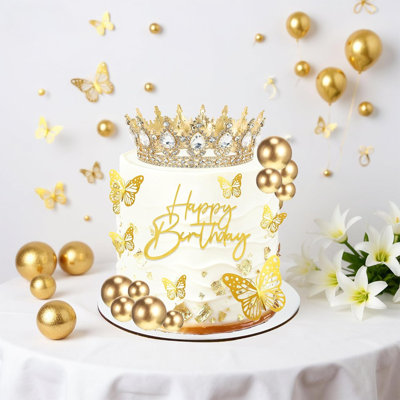 Couronne dorée et blanche avec bougies d'anniversaire, décoration de gâteau « Joyeux anniversaire » pour princesse, femme, reine, fête et mariage