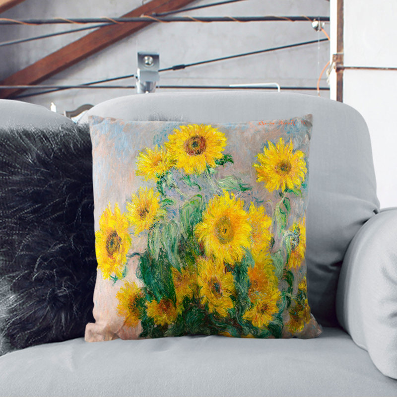 Bouquet Of Sunflowers Square Throw Cushion, Black, 40cm H x 40cm W x 15cm D
