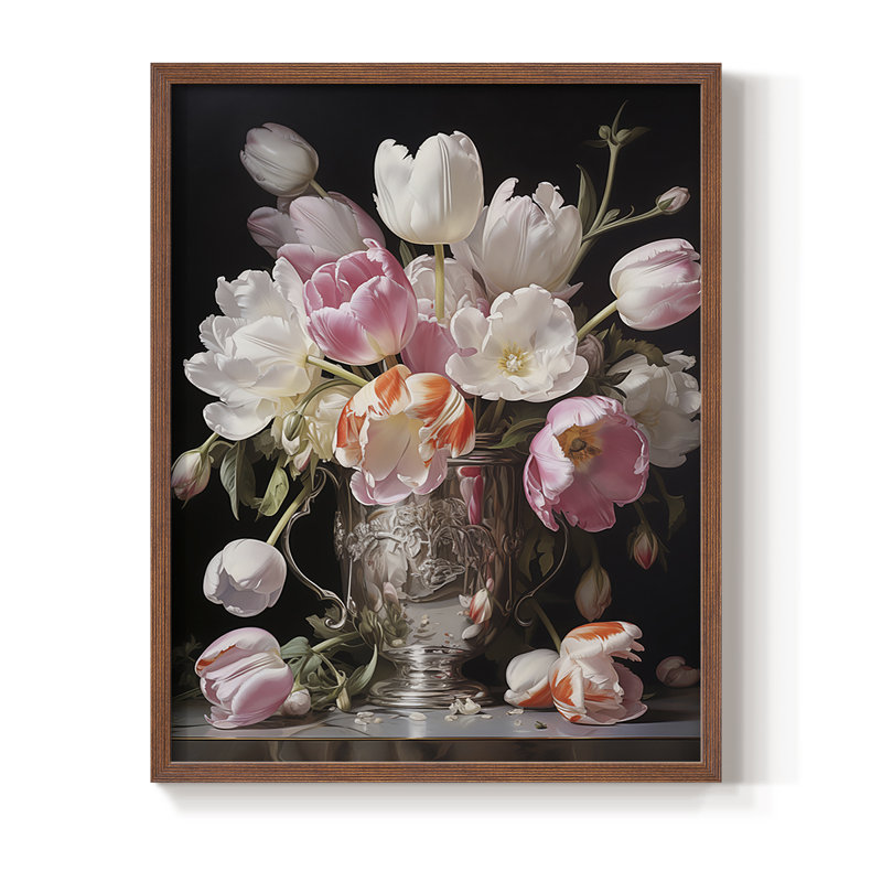 Reproduction encadrée FLORAL Series DCCVVII - bois massif, H 30 po x l 24 po, Noyer
