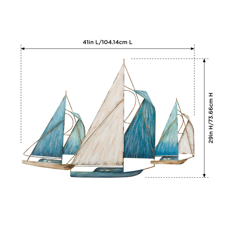 Azure Regatta Blue and White Metal Sailboat Wall Sculpture