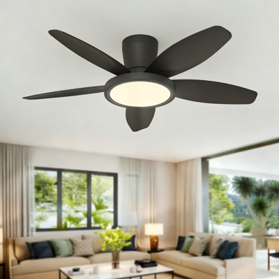 42" 6-Speed Reversible Dimmable Led Flush Mount Ceiling Fan With Remote And App Control