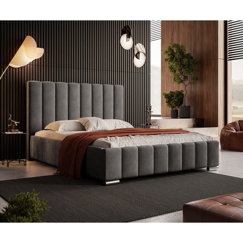 Emiljan Ekoskin Upholstered Bed, Black, 140 x 200cm