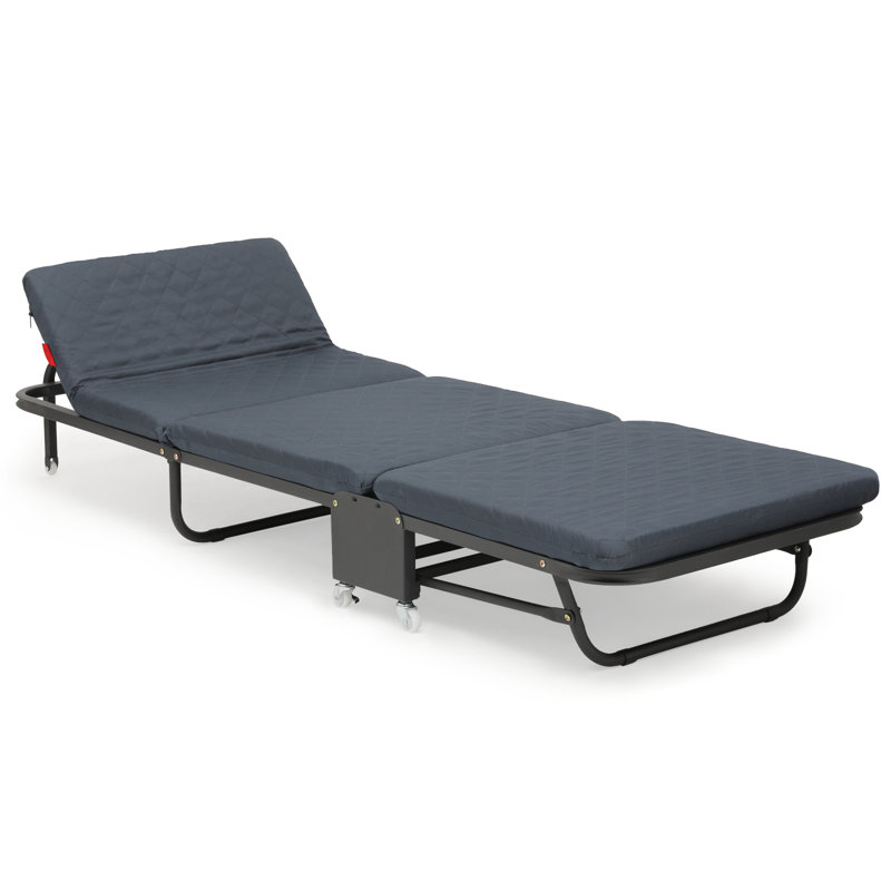 Dark Grey Adjustable Metal Frame Rollaway Bed with Foam Mattress
