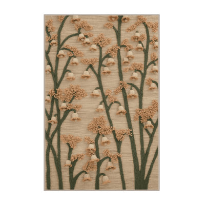 Machine Washable Botanical Brown Area Rug