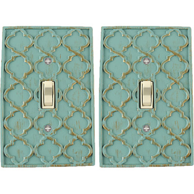 Meriville 2 Packs Moroccan 1 Toggle Wallplate, Single Switch Electrical Cover Plate, Buckingham Green with Gold
