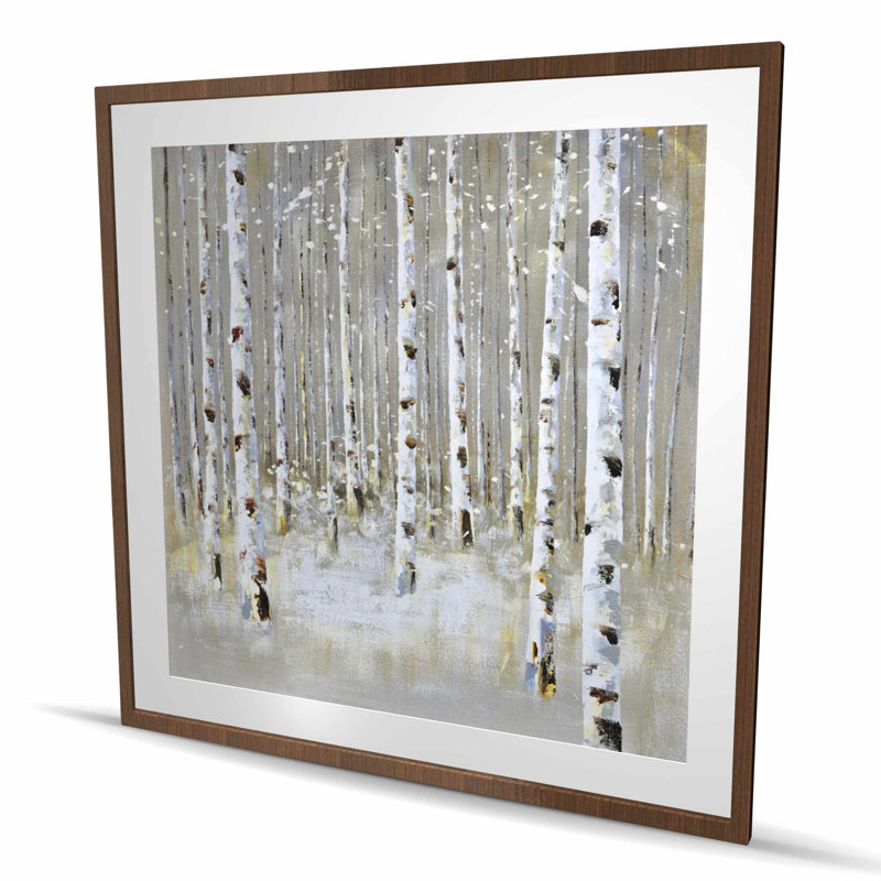 «Birch Forest by Winter - Landscape», reproduction encadrée, Brun