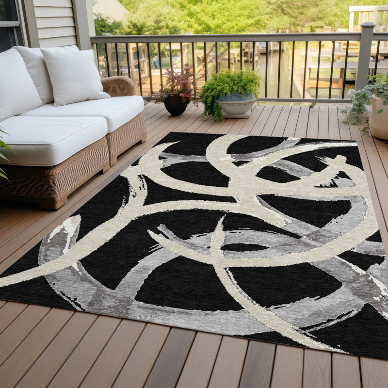 Aloura Black Washable Indoor-Outdoor Rug - , 3' x 5'