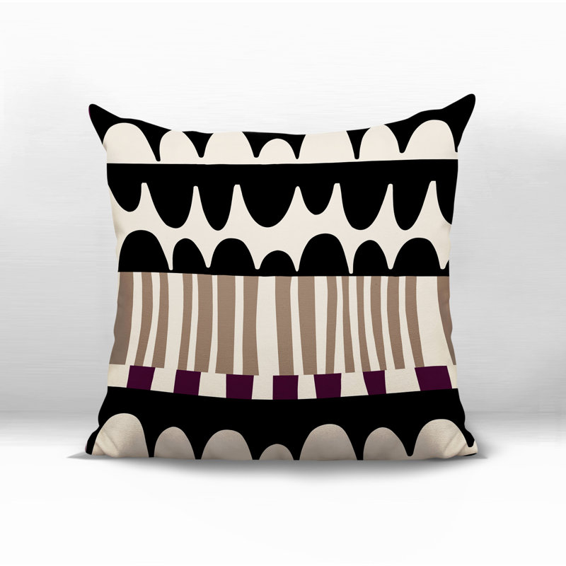 Coussin carré intérieur / extérieur Rami, H 15 po x l 15 po, Mauve / noir / blanc cassé abstrait